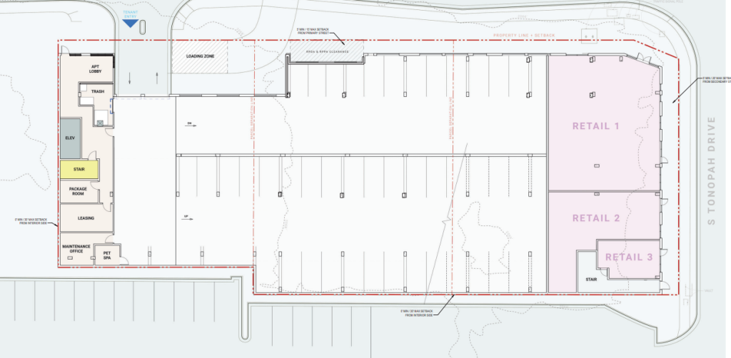 LIVCO Multifamily Tower site layout with parking spaces outlined.