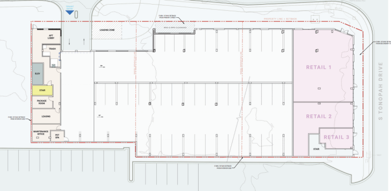 LIVCO Multifamily Tower site layout with parking spaces outlined.