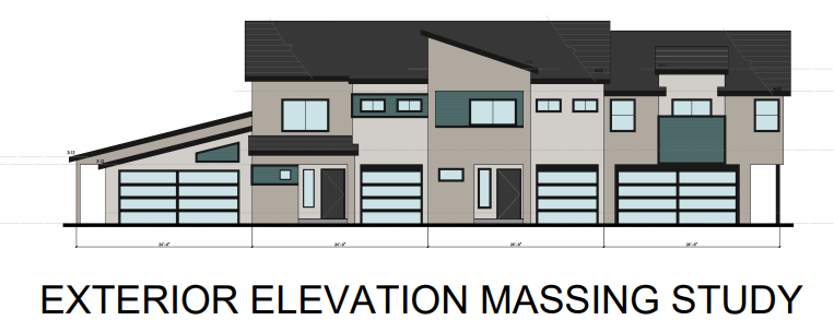 Elevation rendering by Crystal Bay Advisors of townhome community Bruce and Randy