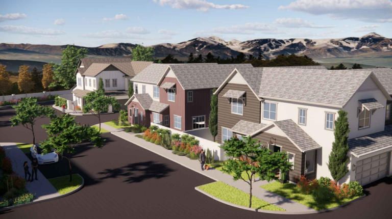 Residential townhome Ridge Park Townhome neighborhood with mountains backdrop