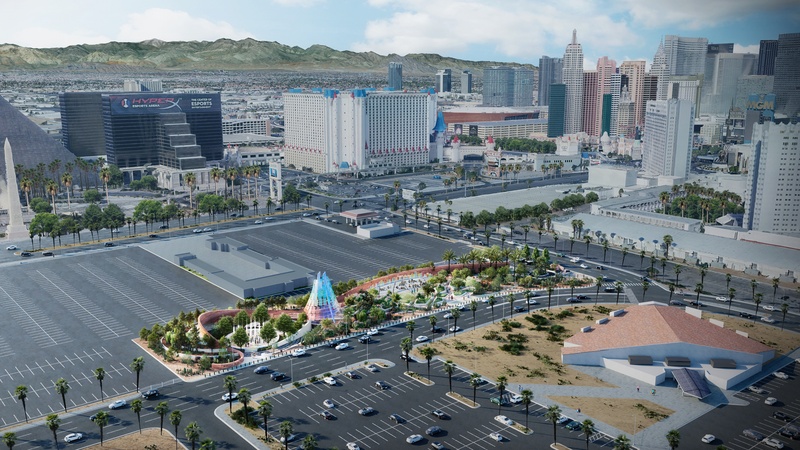 Aerial view of Las Vegas landscape development with Forever One Memorial