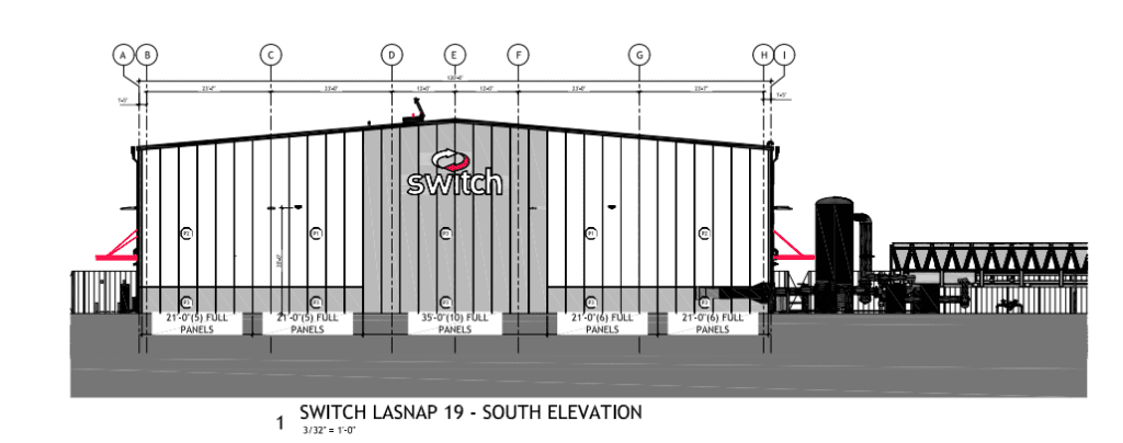 Elevation illustration of approved Switch data center campus in Clark County (Enterprise).