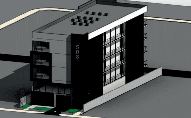 Rendering of the exterior of Henry Thorns' proposed 11-unit apartment complex at 508 W. Van Buren Ave.