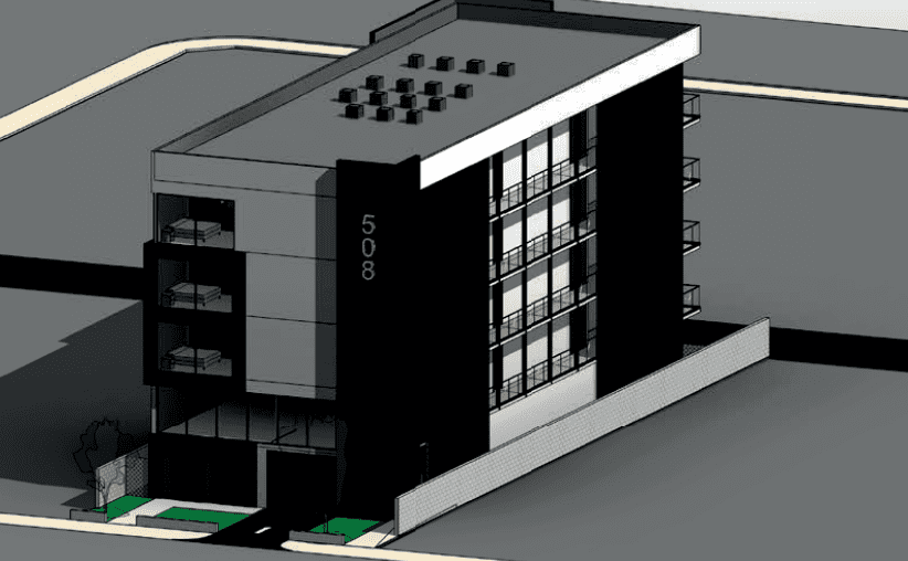 Rendering of the exterior of Henry Thorns' proposed 11-unit apartment complex at 508 W. Van Buren Ave.