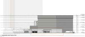 Elevation drawing of hard rock west theater coming to guitar-shaped hotel
