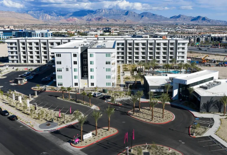 Aerial photo of new apartment building Arca
