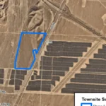Aerial map showing an outline of the former location of the Towniste Solar 2 data center campus moving from Boulder City to federally-owned land.
