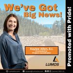 Graphic announcing the promotion of Kaylee Allen to Project Coordinator at Lumos & Associates in Nevada.
