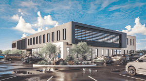 Exterior rendering of rancho medical office building proposed at the NEC of Mesquite Avenue and Rancho Drive in Las Vegas.