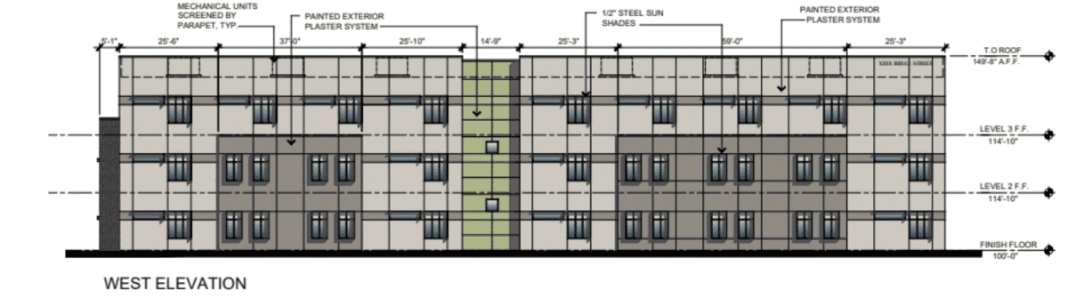 Elevation drawing of the Mater Academy Sahara Ave. charter school in Winchester.