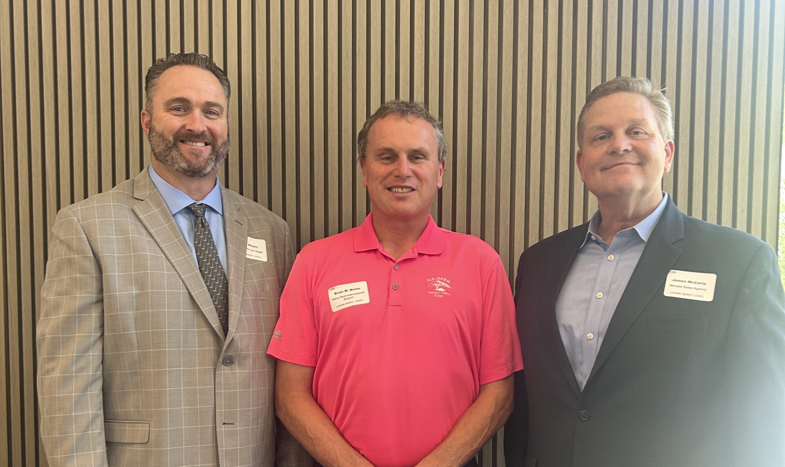 From left to right: Bobby Mayes, City of North Las Vegas; Brian Motes, Clark County Department of Aviation; James McCarty, Nevada Sales Agency at the BEX Leading Market Series Upcoming Public Works Projects in Nevada 2026.
