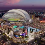 Rendering of Bally's Las Vegas project in Paradise, Nevada with Athletics' stadium, a theater, parking garage, and more.