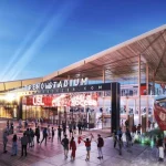 Rendering of The Boulevard Reno by TVS Architecture and Interior Design, a mixed-use entertainment district anchored by a 6,000-seat soccer stadium.