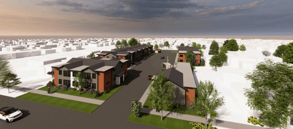 Renderingo f proposed four-building affordable complex in Reno