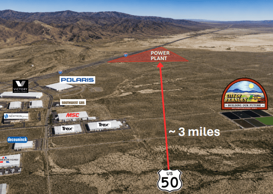 Map of Fernley, Nevada where the future Victory Power Plant natural gas is proposed by Mark IV Capital Properties.