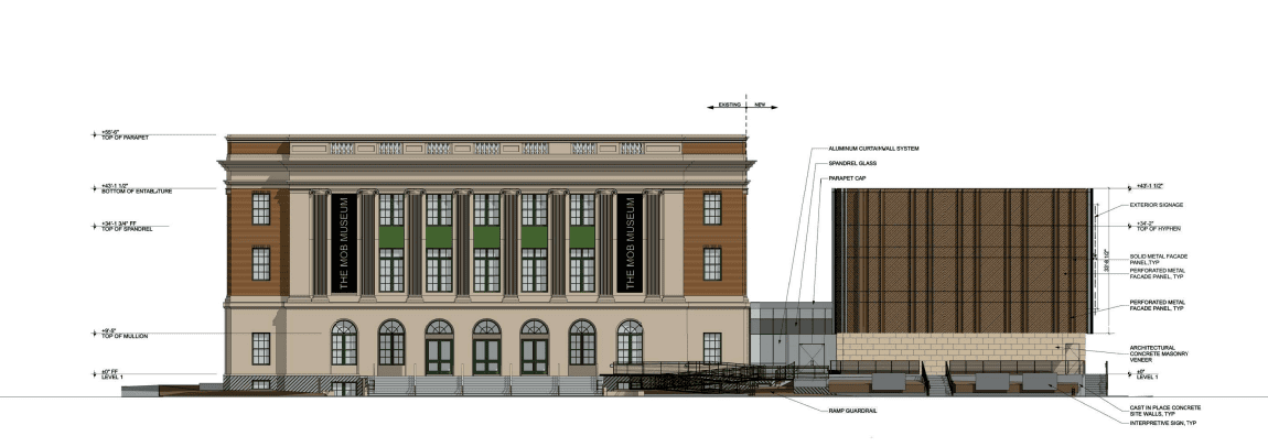 Rendering of the upcoming Mob Museum expansion in Las Vegas by LGA Architecture.