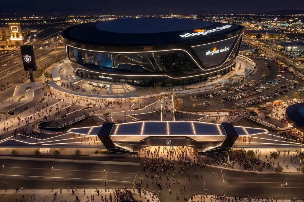 Aerial rendering of future allegiant stadium north plaza project in Paradise.