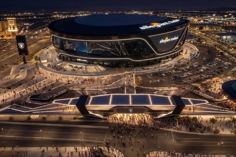 Aerial rendering of future allegiant stadium north plaza project in Paradise.