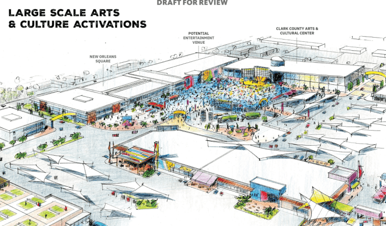Sketch of Commercial Center by Gensler, including the Sahara Event Center redevelopment in Las Vegas, Clark County, Nevada.