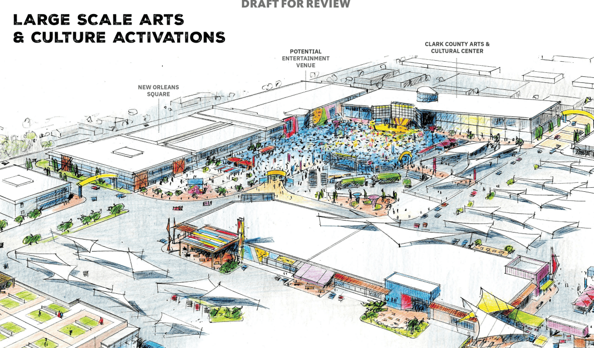 Sketch of Commercial Center by Gensler, including the Sahara Event Center redevelopment in Las Vegas, Clark County, Nevada.