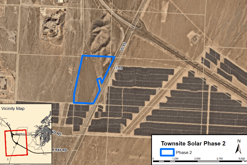 Aerial map of Former location of the Townsite Solar II data center campus in Boulder City, Nevada.