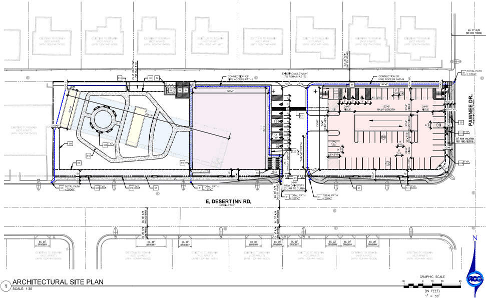 Site plan of 200-unit senior living and office complex in Clark County at 1700 E Desert Inn Road in Winchester, Nevada.