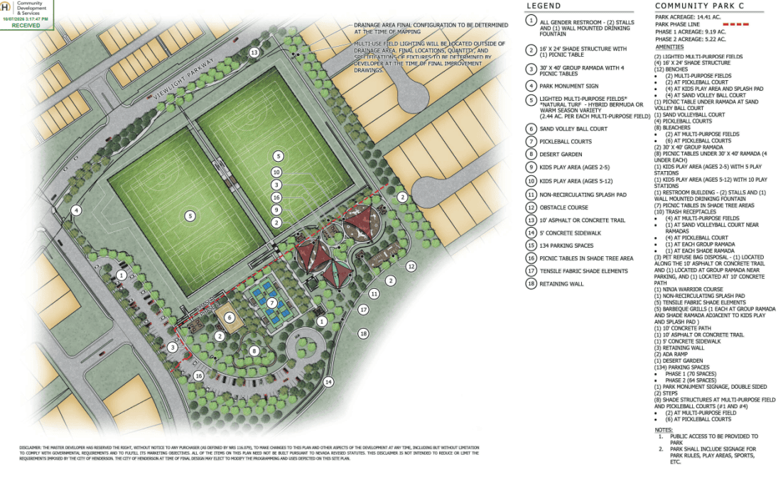 Drawing of the Community Park C, Development Area 6 at Lakemoor proposed by Pulte Group, Inc. and ABLA Studio.