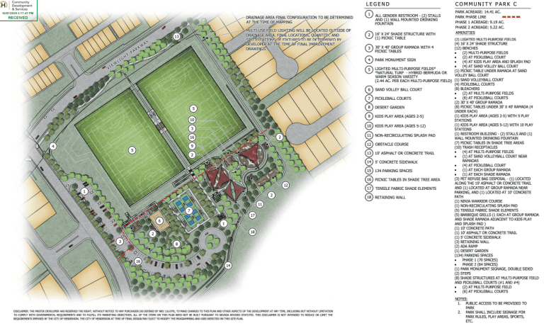 Drawing of the Community Park C, Development Area 6 at Lakemoor proposed by Pulte Group, Inc. and ABLA Studio.