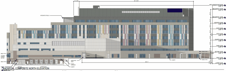 Elevation rendering of Intermountain Health Children's Hospital by Shepley Bulfinch and Gensler.