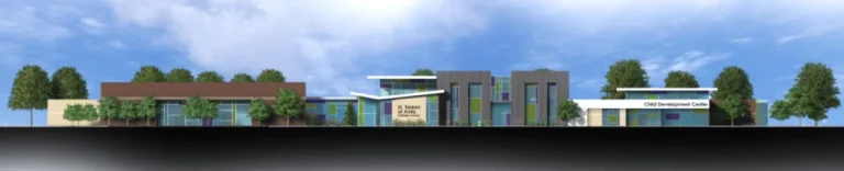 Rendering of the preliminary final design of St. Teresa of Avila Catholic Church School at 3000 Lompa Lane in Carson City, Nevada by Van Woert Bigotti Architects.