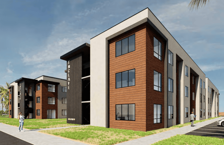 Rendering of The Enclave apartment complex at 850 Smokey Lane in the City of Mesquite, Nevada by Evoterra and Knighton Architecture + Planning.
