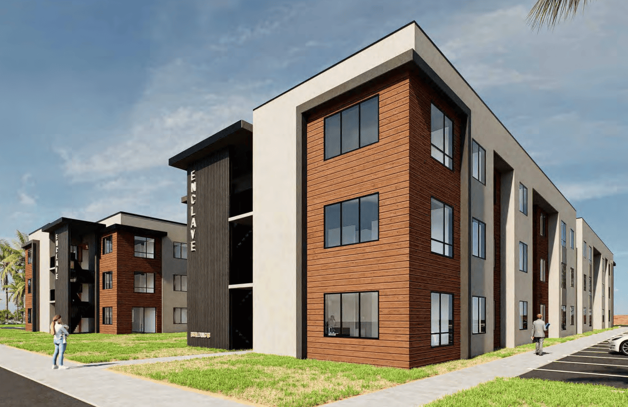 Rendering of The Enclave apartment complex at 850 Smokey Lane in the City of Mesquite, Nevada by Evoterra and Knighton Architecture + Planning.