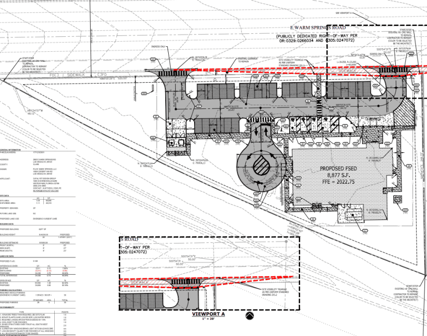 Site Plan by TMP Architecture for an 8.9KSF emergency services department at 2905 E. Warm Springs Road in Paradise, Clark County, Nevada.