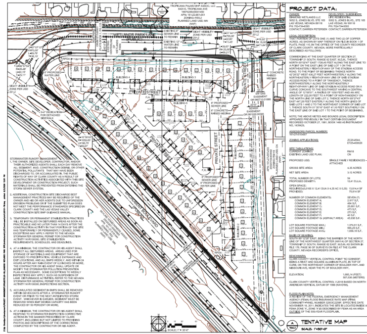 Tentative site map of Diamond Wetlands Townhomes development in Whitney (Clark County, Nevada) by DC Petersen.
