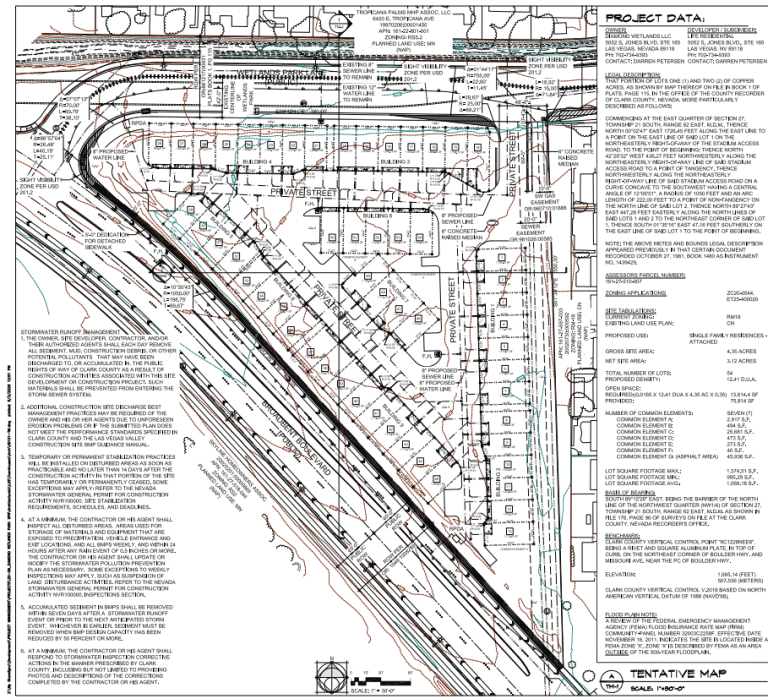 Tentative site map of Diamond Wetlands Townhomes development in Whitney (Clark County, Nevada) by DC Petersen.
