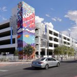 A view of a new City of Las Vegas parking garage, expected to open on Sept. 29, in the Arts District at Casino Center Boulevard and Imperial Avenue Wednesday, Aug. 26, 2026. In response to public feedback, the city of Las Vegas announced adjustments to parking plans for the 18b Las Vegas Arts District.