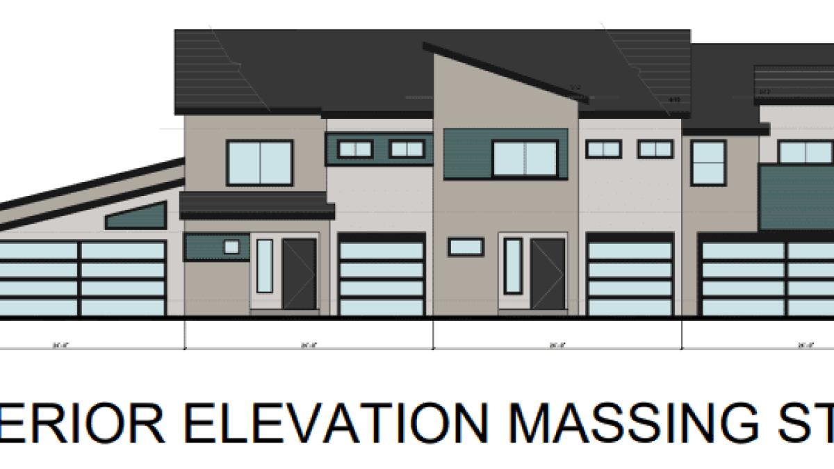 Elevation rendering by Crystal Bay Advisors of townhome community Bruce and Randy
