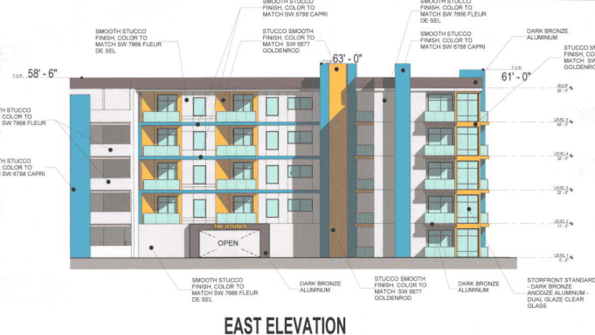 Elevation rendering of The Jetliner Apartments project in Paradise