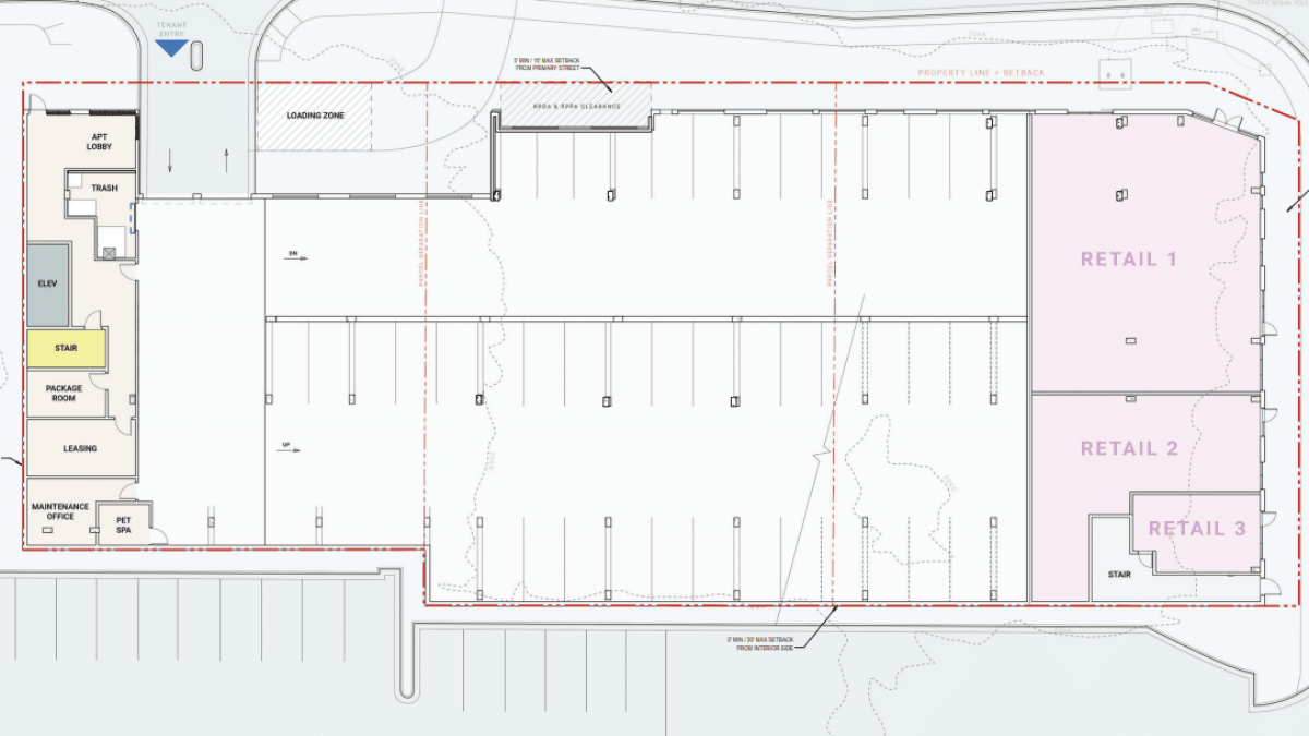 LIVCO Multifamily Tower site layout with parking spaces outlined.