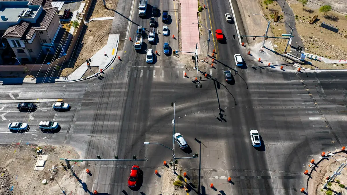 Aerial shot of an intersection affected by the Reimagine Boulder Highway project.