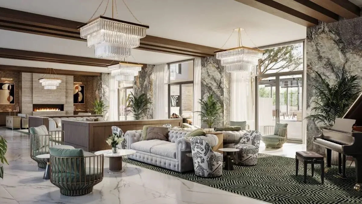 Elegant modern living room interior design at senior housing development