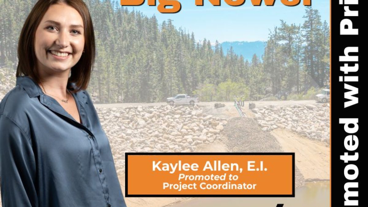 Graphic announcing the promotion of Kaylee Allen to Project Coordinator at Lumos & Associates in Nevada.